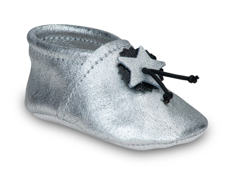 Chaussons bébé souples cuir artisanaux Saadhia coloris argent