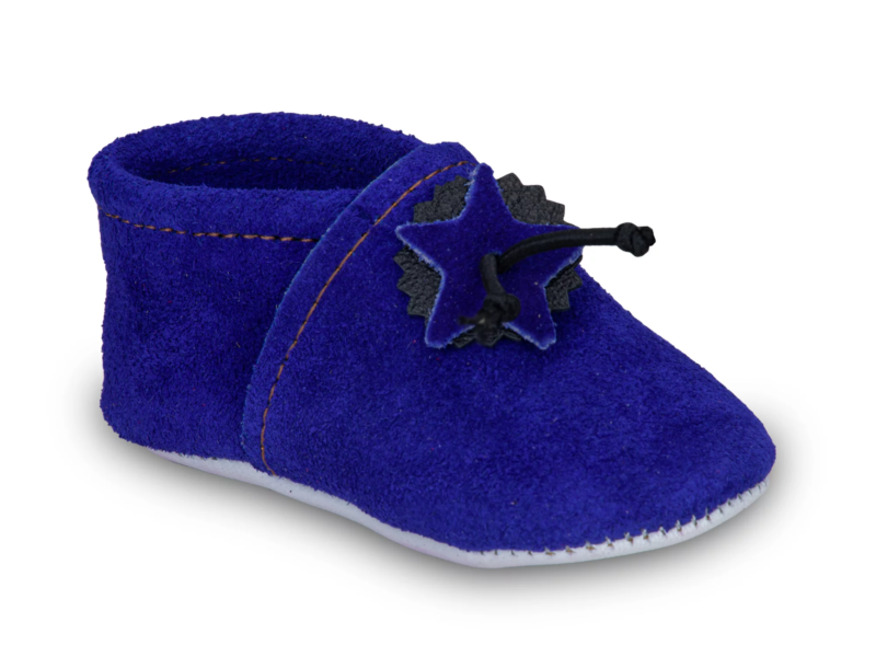 Chaussons souples bébé cuir artisanaux Saadhia coloris bleu