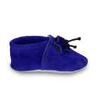Chaussons souples cuir artisanaux Saadhia coloris bleu vu du côté droit