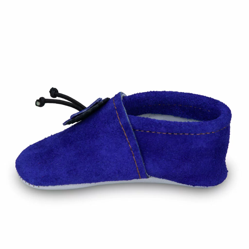 Chaussons bébé souples 0-24 mois bleus foncés motif fleurs de cerisier