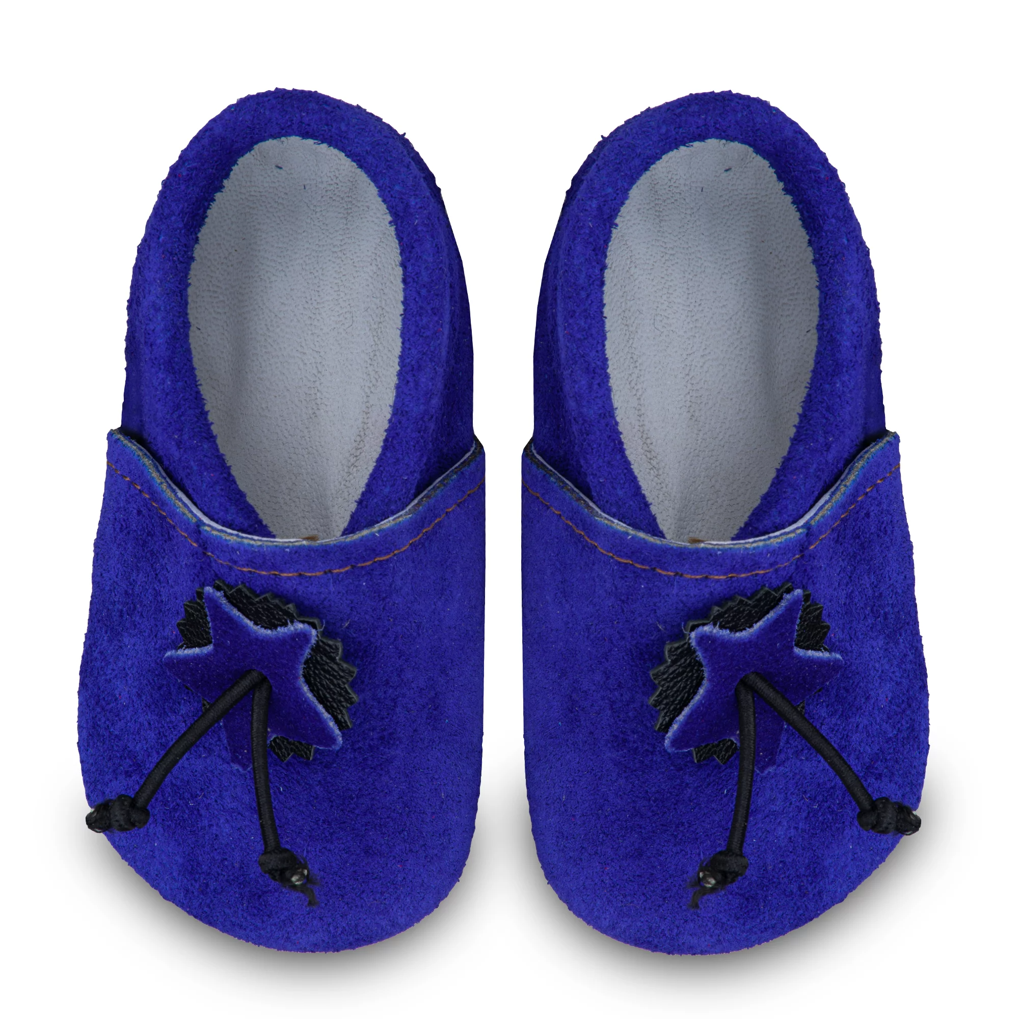 Chaussons souples cuir artisanaux Saadhia coloris bleu vu du dessus